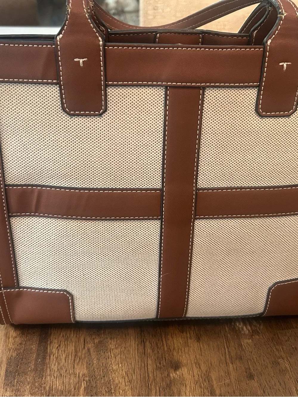 Tory Burch Canvas and Brown Leather Tote